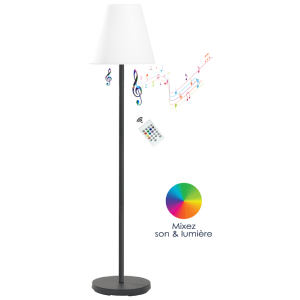 Luminaire sur pied RGBW + haut-parleur bluetooth télécommandé - inter