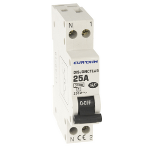 Disjoncteur  1P+N 25A NF courbe C connexion vis haut/bas 3kA