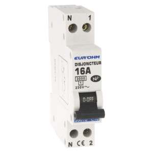 Disjoncteur  1P+N 16A NF courbe C connexion vis haut/bas 3kA