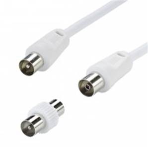 Cordon TV 9.52 mm M/F + adaptateur TV 9.52 mm M/M nickel - 2m