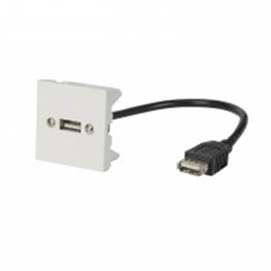 Plastron câblé 2 modules - USB-A 2.0 + raccord F -  480 mbps - 45x45 