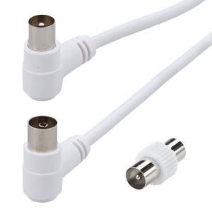 Cordon TV 9.52mm coudé à 90° M/F + Adaptateur TV 9.52mm M/M - 2m