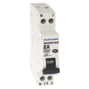 Disjoncteur 1P+N 2A NF courbe C connexion vis haut/bas 3kA