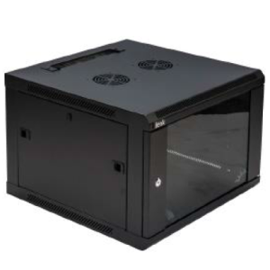 Coffret 19'' 12U porte AV vitrée, Prof. 450mm, noir, monté